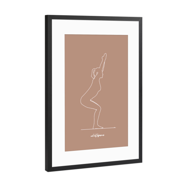 Poster mit Rahmen Schwarz (Metallic) "Yoga Ukatasana beige one line" artboxONE - Menschen,Sport
