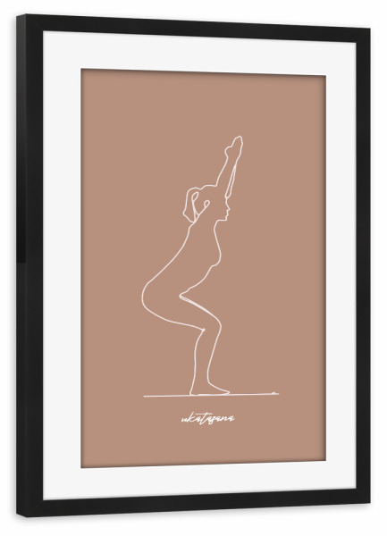 Poster mit Rahmen schwarz "Yoga Ukatasana beige one line" artboxONE - Menschen,Sport