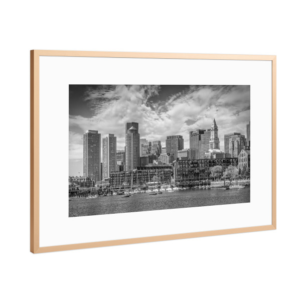 Poster mit Rahmen Kupfer "BOSTON Skyline | monochrom" artboxONE - Architektur,Städte / Boston