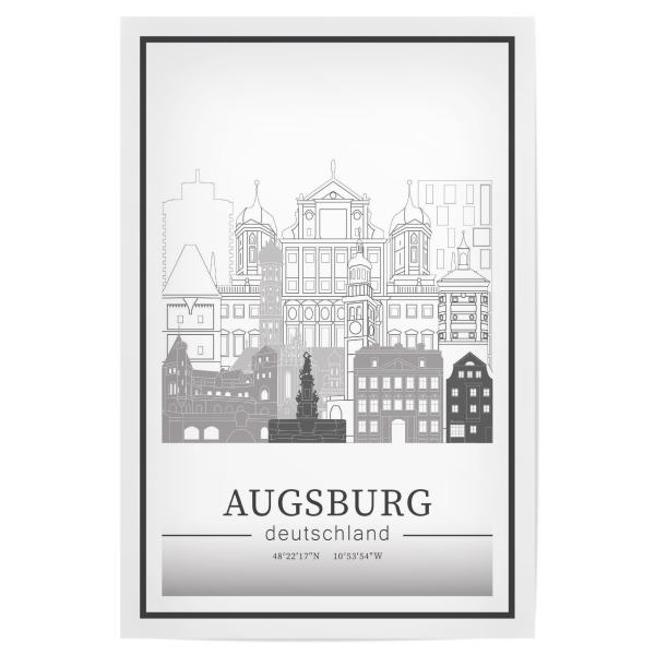 Poster "Augsburg skyline line art" artboxONE - Städte,Reise,Architektur,Kartografie