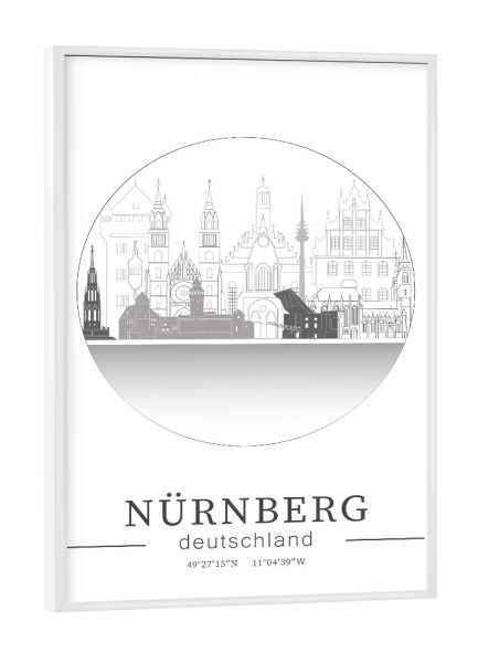 Poster mit weißem Rahmen "Nuremberg skyline line art circle" artboxONE - Städte,Reise,Architektur,Kartografie