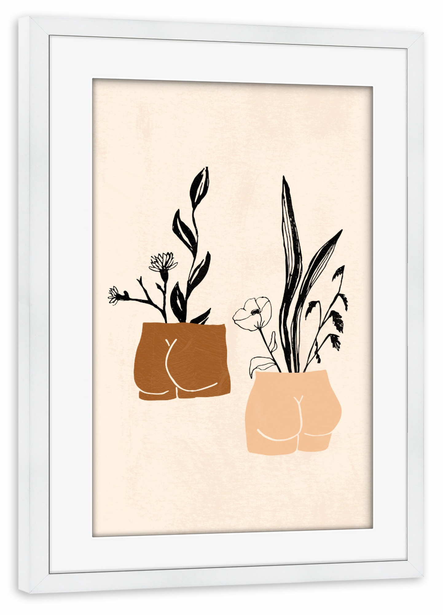 Poster mit Rahmen weiß "Couple Bottoms Flower Sculptures" artboxONE - Floral,Abstrakt,Menschen