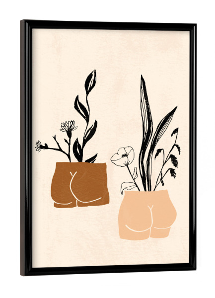 Poster mit schwarzem Rahmen "Couple Bottoms Flower Sculptures" artboxONE - Floral,Abstrakt,Menschen