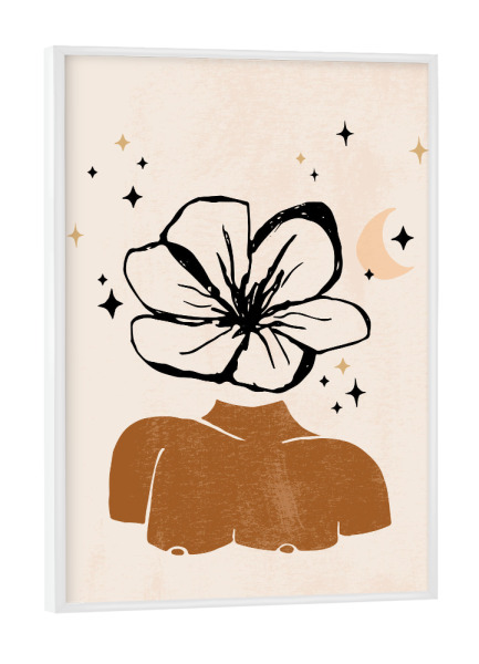 Poster mit weißem Rahmen "Blooming Flower Head Bust Woman" artboxONE - Floral,Abstrakt,Menschen