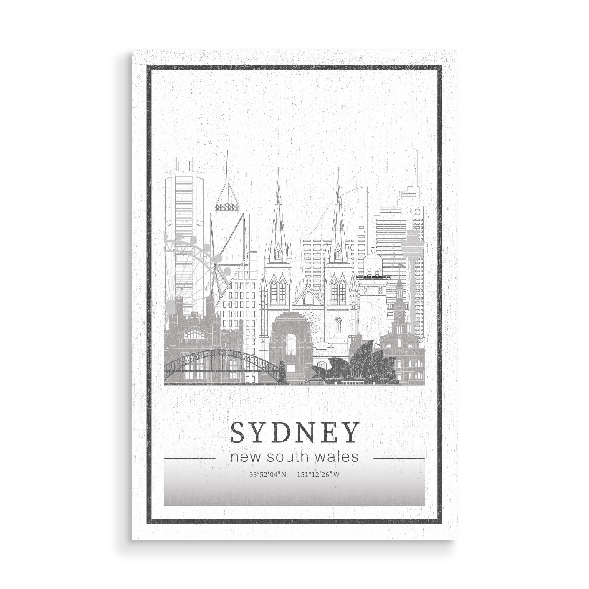 Holzbild "Sydney skyline line art" artboxONE - Städte,Reise,Architektur,Städte / Sydney,Kartografie