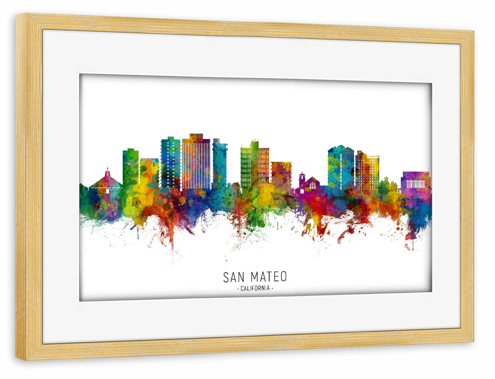 Poster mit Rahmen kiefer "San Mateo California Skyline txt" artboxONE - Städte