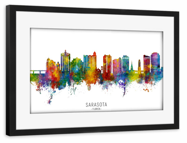 Poster mit Rahmen schwarz "Sarasota Florida Skyline txt" artboxONE - Städte