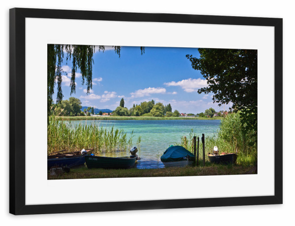 Poster mit Rahmen schwarz "Boote am Bodensee" artboxONE - Natur,Reise