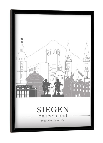 Poster mit schwarzem Rahmen "Siegen skyline line art" artboxONE - Städte,Reise,Architektur,Kartografie