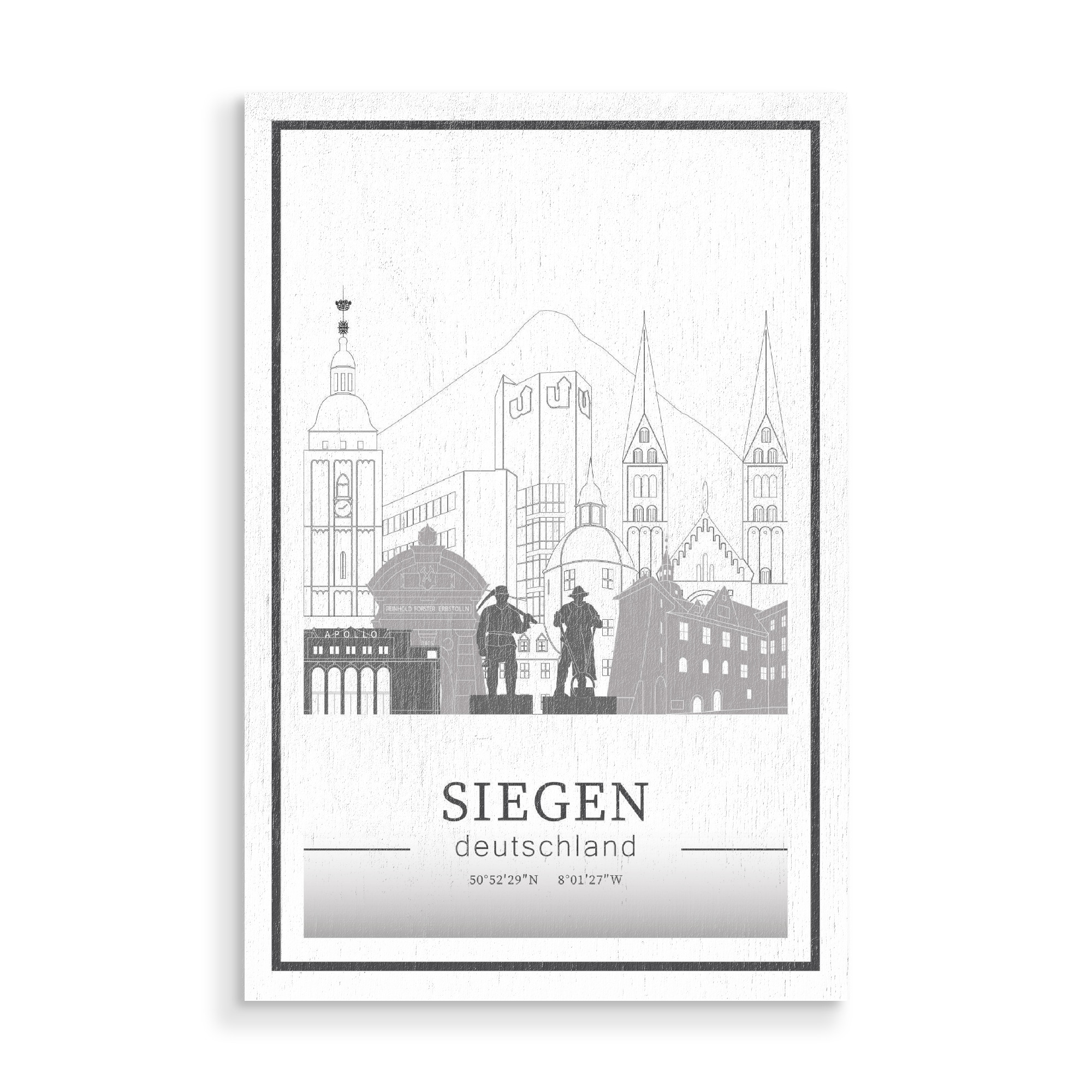 Holzbild "Siegen skyline line art" artboxONE - Städte,Reise,Architektur,Kartografie