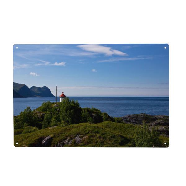Holzbild "Leuchtturm Insel Husøy, Norwegen" artboxONE - Natur,Reise,Reise / Strand und Meer,Reise / Länder