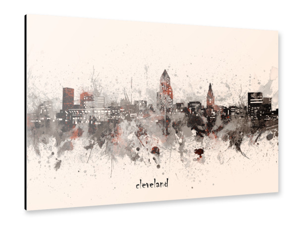 Alu-Dibond "Cleveland skyline artistic beige" 30x20 cm artboxONE