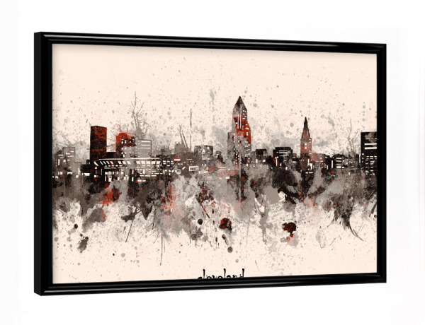 Poster mit schwarzem Rahmen "Cleveland skyline artistic beige" artboxONE - Städte,Reise,Architektur