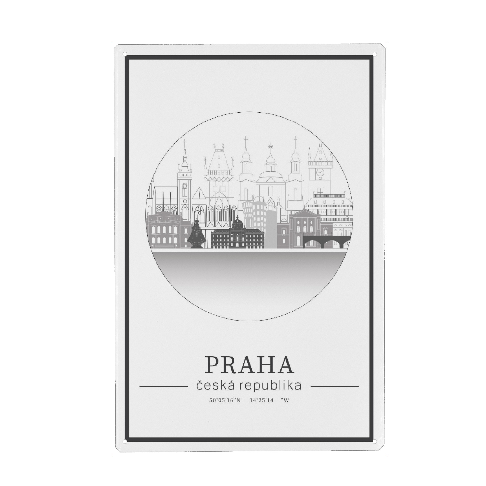 Metall Poster "Prague skyline line art circle" artboxONE - Städte,Reise,Architektur,Städte / Prag,Kartografie