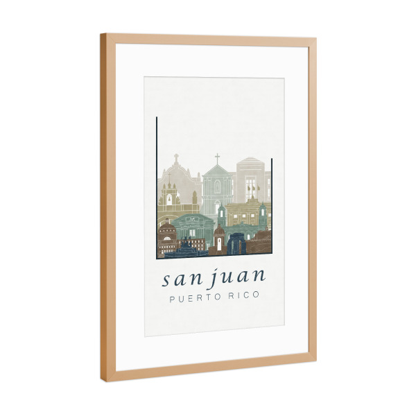 Poster mit Rahmen Kupfer "San Juan skyline light blue" artboxONE - Städte,Reise,Architektur,Kartografie