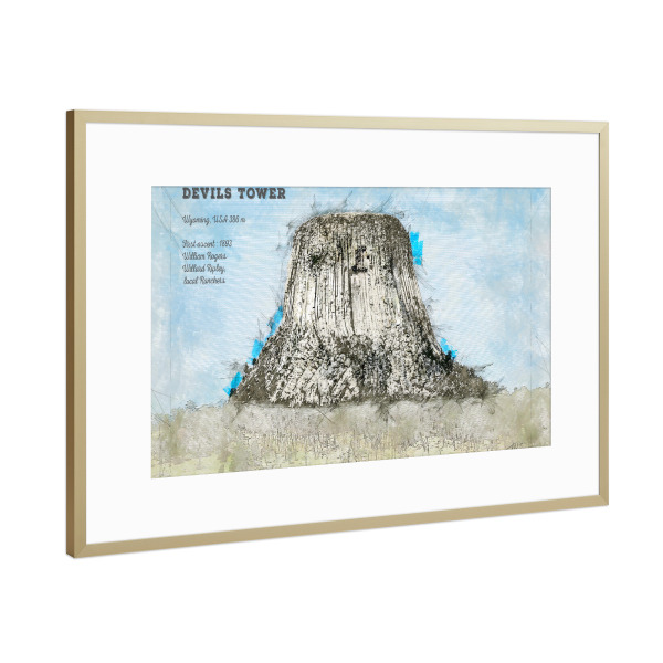 Poster mit Rahmen Gold "Devils Tower" artboxONE - Natur,Reise / Länder