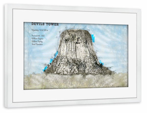 Poster mit Rahmen weiß "Devils Tower" artboxONE - Natur,Reise / Länder