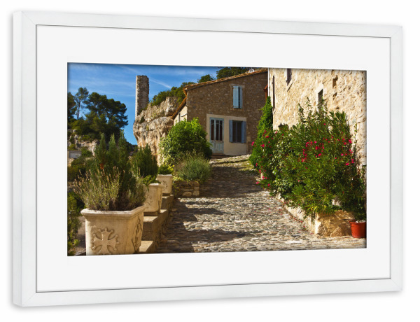 Poster mit Rahmen weiß "Gasse in Südfrankreich" artboxONE - Natur,Reise,Reise / Länder