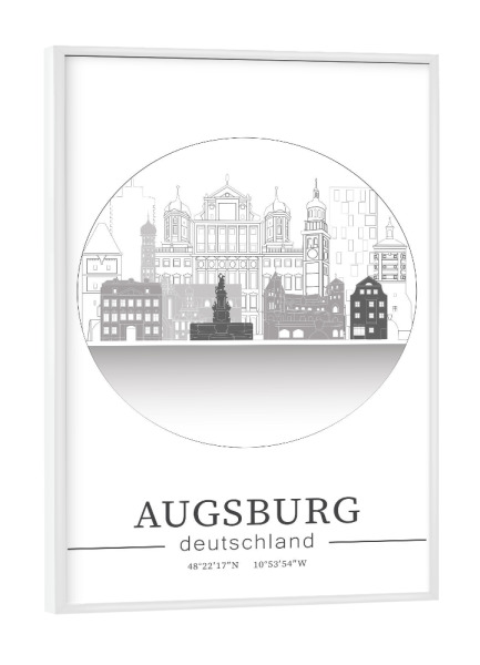 Poster mit weißem Rahmen "Augsburg skyline line art circle" artboxONE - Städte,Reise,Architektur,Kartografie