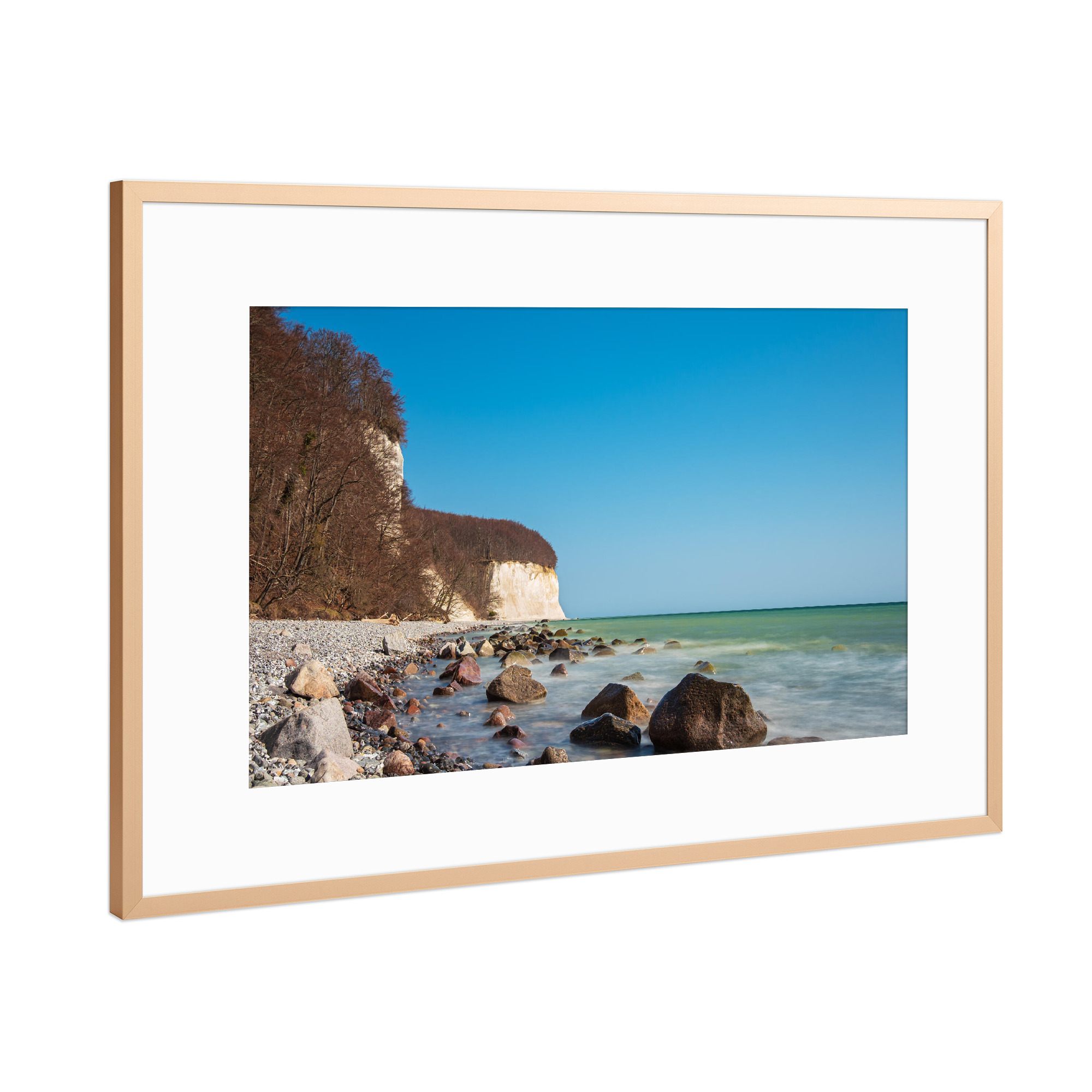 Poster mit Rahmen Kupfer "Kreidefelsen und Steine" artboxONE - Natur,Reise,Reise / Strand und Meer