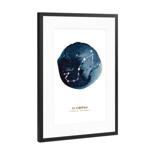 Poster mit Rahmen Schwarz (Metallic) "Buffiere - Sternzeichen Skorpion" artboxONE - Galaxy