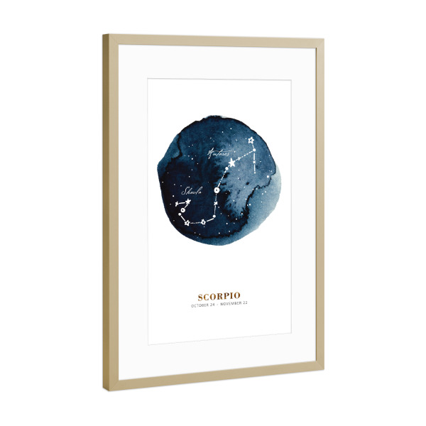 Poster mit Rahmen Gold "Buffiere - Sternzeichen Skorpion" artboxONE - Galaxy