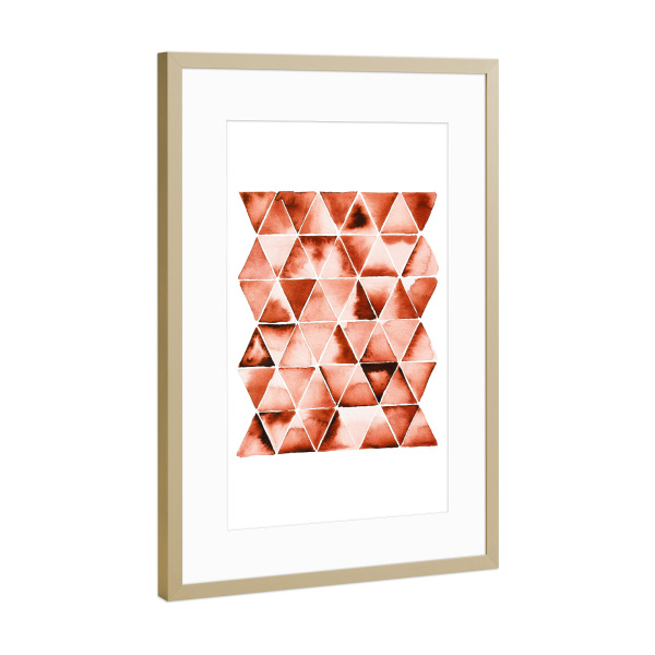 Poster mit Rahmen Gold "Buffiere - Orange Dreiecke" artboxONE - Abstrakt