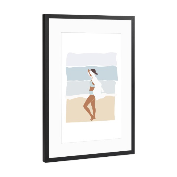 Poster mit Rahmen Schwarz (Metallic) "Woman walking at the beach" artboxONE - Menschen,Reise / Strand und Meer