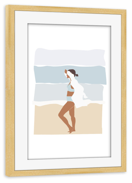 Poster mit Rahmen kiefer "Woman walking at the beach" artboxONE - Menschen,Reise / Strand und Meer