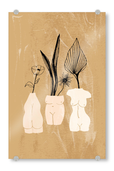 Acrylglasbild "3 Woman 2 Flower Vases Bodies" artboxONE - Floral,Abstrakt,Menschen