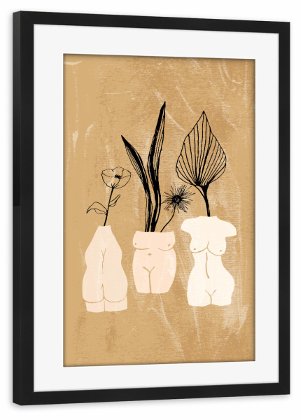 Poster mit Rahmen schwarz "3 Woman 2 Flower Vases Bodies" artboxONE - Floral,Abstrakt,Menschen