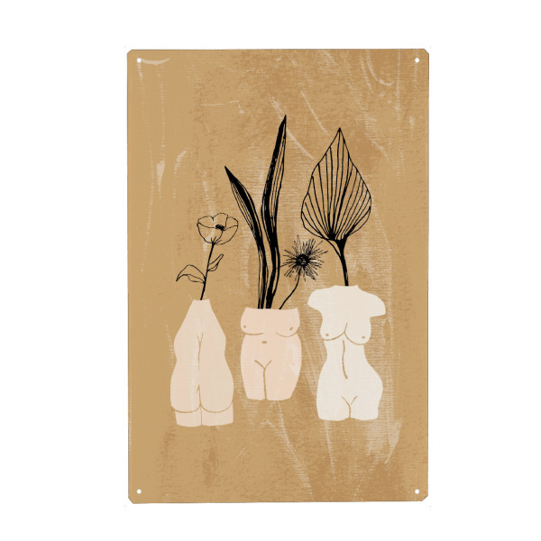 Holzbild "3 Woman 2 Flower Vases Bodies" artboxONE - Floral,Abstrakt,Menschen