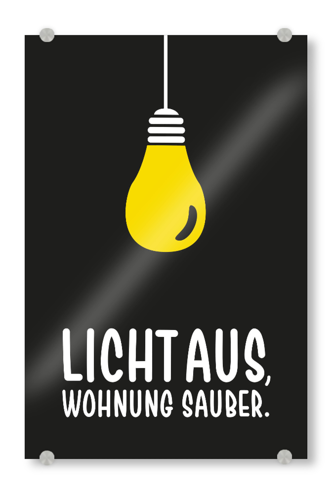 Acrylglasbild "Licht aus I Gelb & Schwarz" artboxONE - Typografie,Comic,Für Mama,Für Papa,Lustig