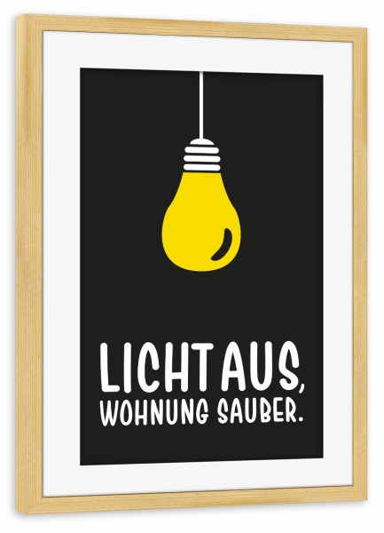 Poster mit Rahmen kiefer "Licht aus I Gelb & Schwarz" artboxONE - Typografie,Comic,Für Mama,Für Papa,Lustig