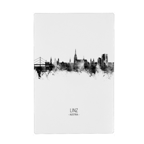 Metall Poster "Linz Austria Skyline BW" artboxONE - Städte
