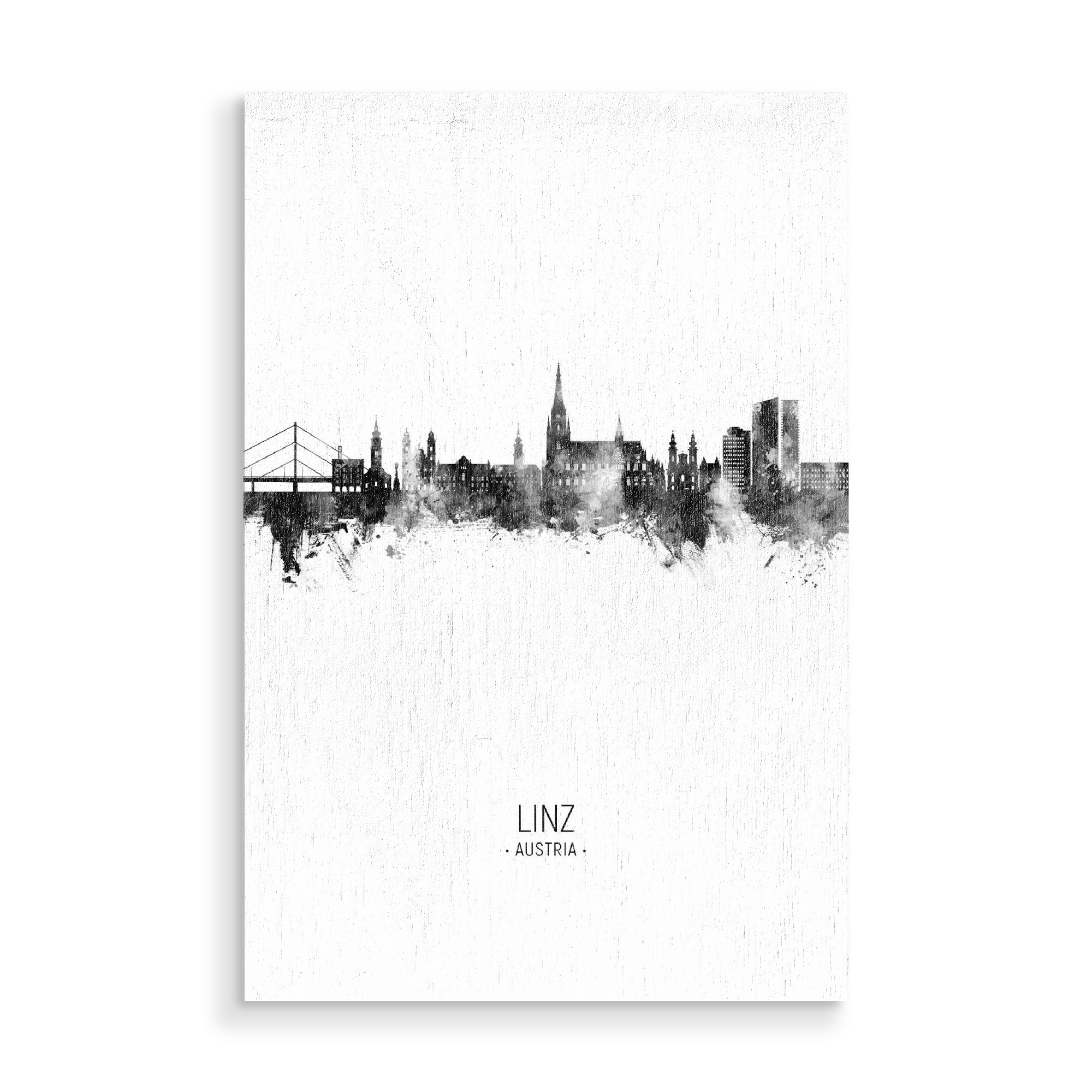 Holzbild "Linz Austria Skyline BW" artboxONE - Städte