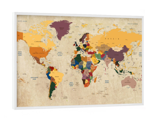 Poster mit weißem Rahmen "World Map Country 2 (matart)" artboxONE - Kartografie