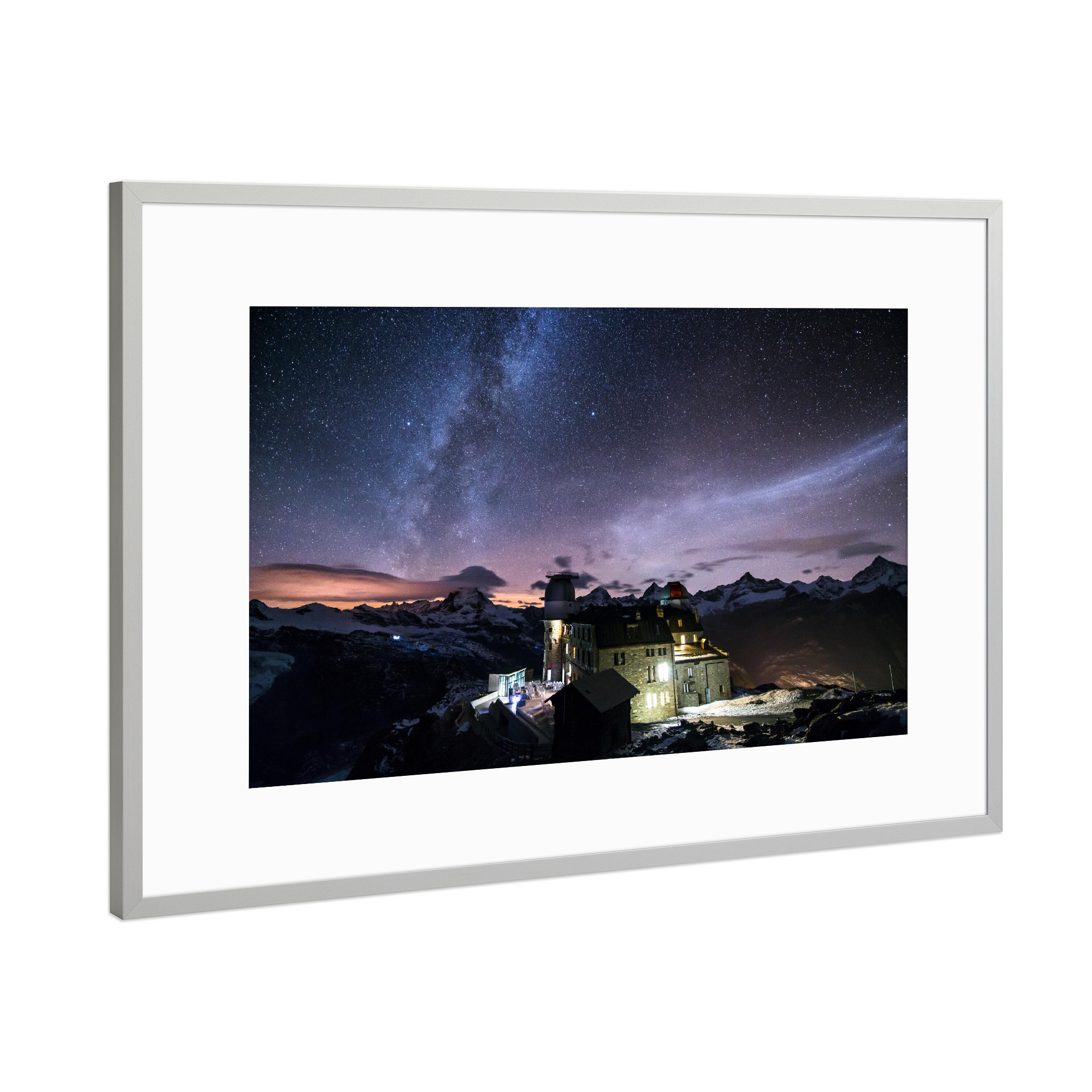 Poster mit Rahmen Silber "Nightscape at Gornergrat-Station" artboxONE - Natur,Reise / Länder
