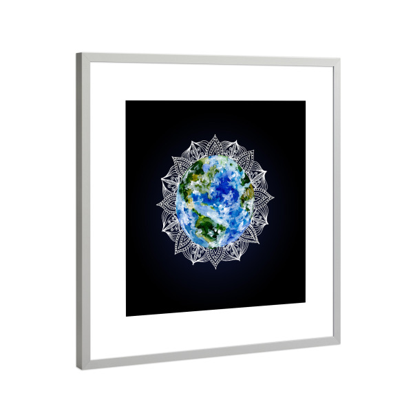 Poster mit Rahmen Silber "Planet Earth Mandala" artboxONE - Natur,Galaxy