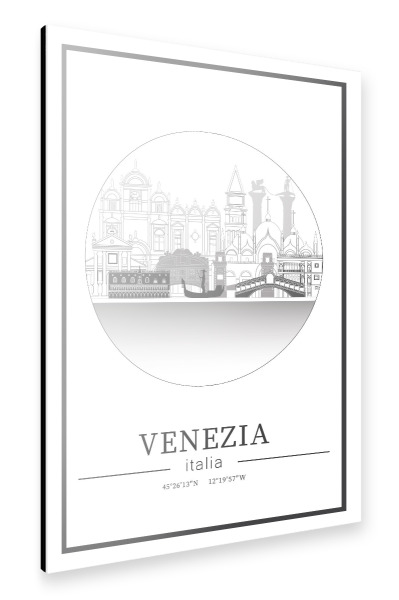 Alu-Dibond "Venice skyline line art circle" 30x20 cm artboxONE