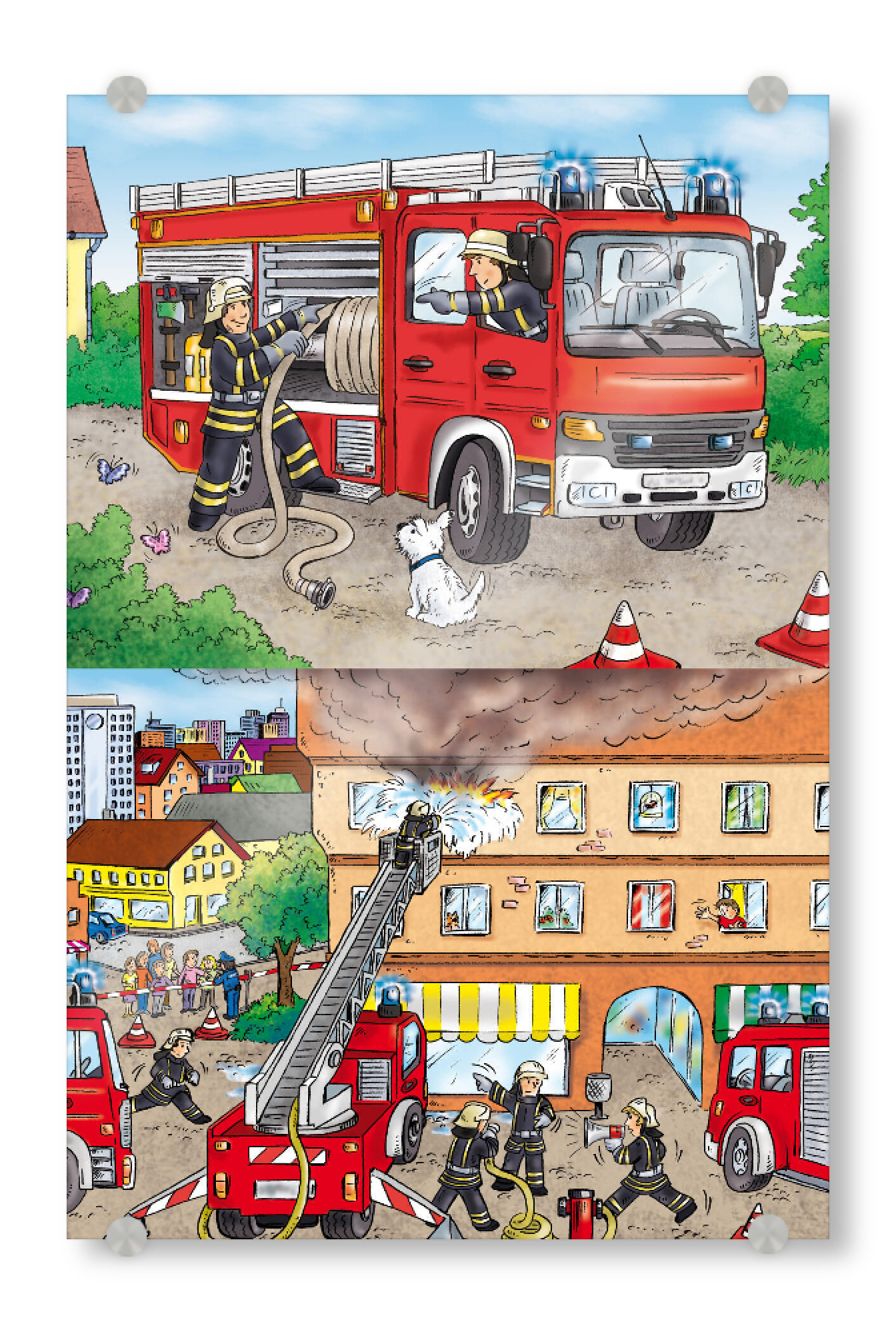 Acrylglasbild "Feuerwehr Illustration" artboxONE - Für Kinder,Comic,Menschen
