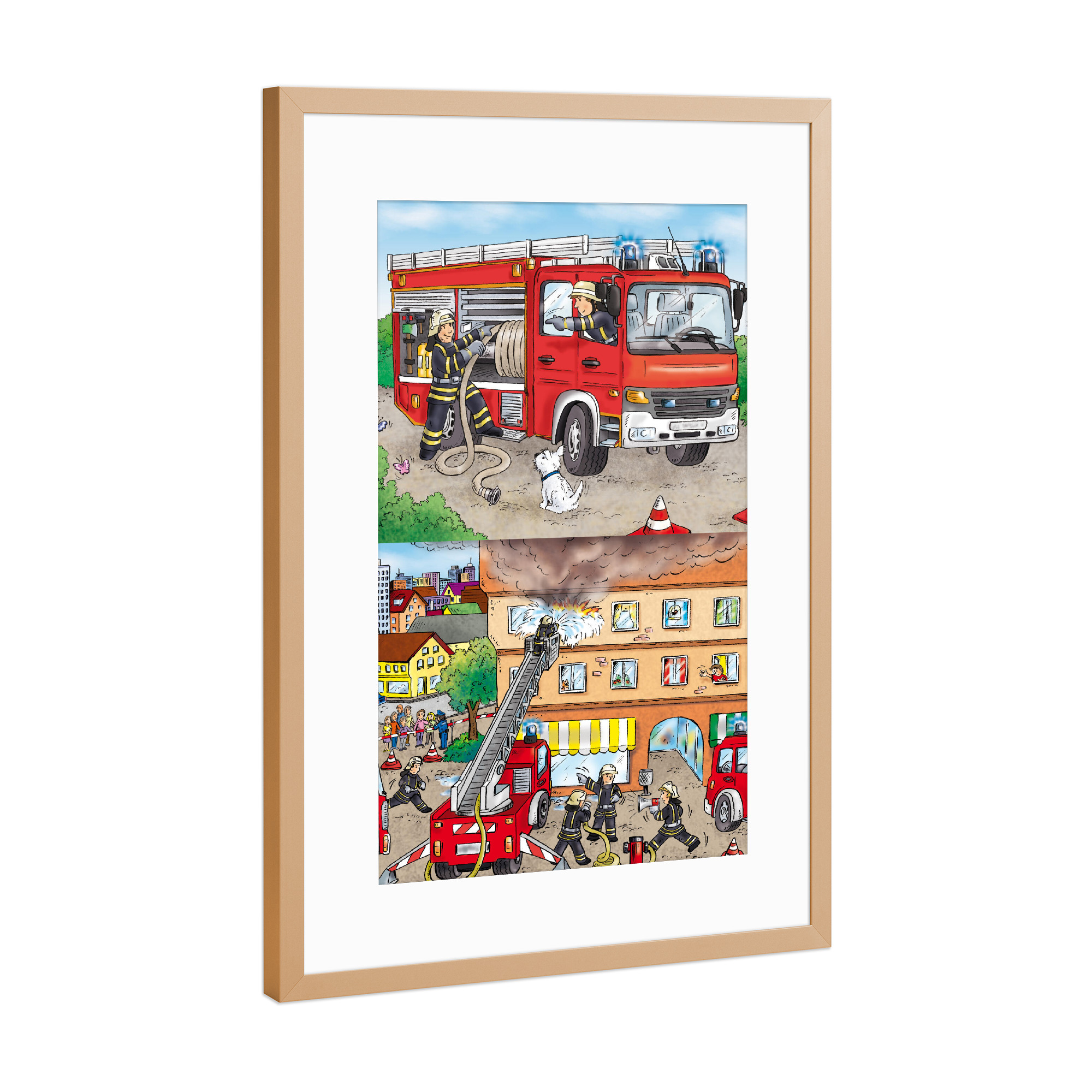 Poster mit Rahmen Kupfer "Feuerwehr Illustration" artboxONE - Für Kinder,Comic,Menschen