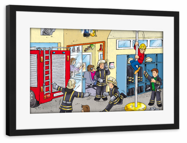 Poster mit Rahmen schwarz "Feuerwehr C" artboxONE - Für Kinder,Comic,Menschen