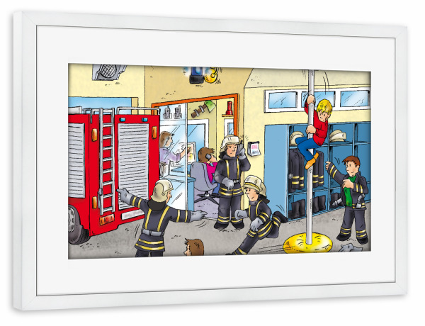 Poster mit Rahmen weiß "Feuerwehr C" artboxONE - Für Kinder,Comic,Menschen