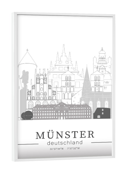 Poster mit weißem Rahmen "Münster skyline line art" artboxONE - Städte,Reise,Architektur,Kartografie