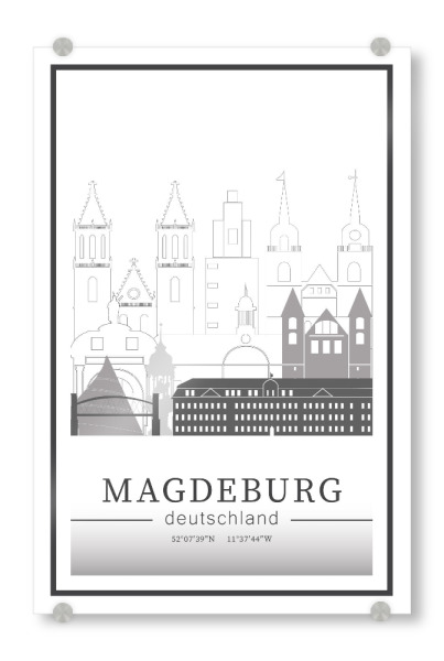 Acrylglasbild "Magdeburg skyline line art" artboxONE - Städte,Reise,Architektur,Kartografie