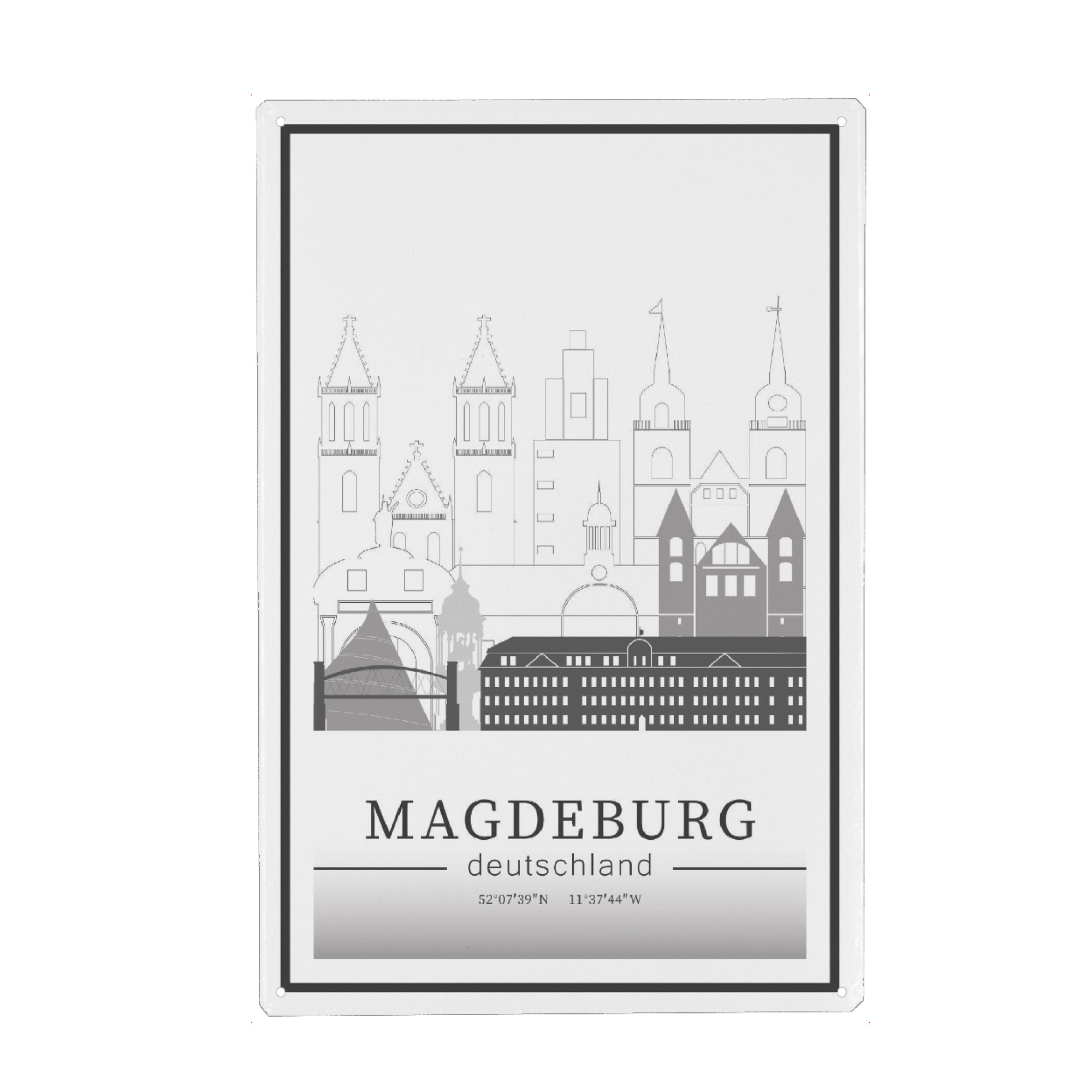 Holzbild "Magdeburg skyline line art" artboxONE - Städte,Reise,Architektur,Kartografie