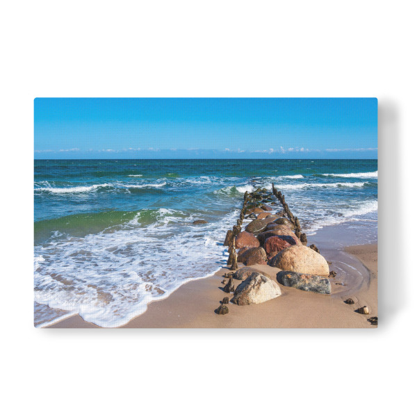 Leinwandbild "Buhne, Steine und Wellen" artboxONE - Natur,Reise,Reise / Strand und Meer