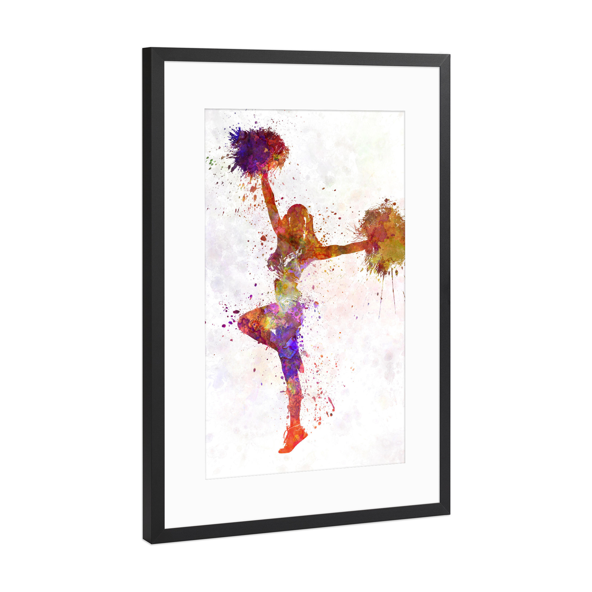 Poster mit Rahmen Schwarz (Metallic) "Young cheerleader in watercolor-j" artboxONE - Sport