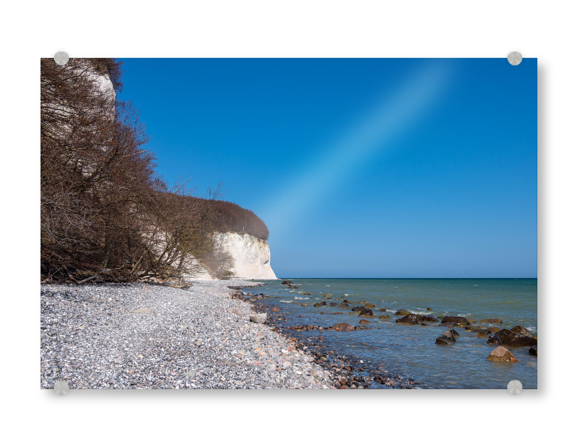 Acrylglasbild "Kreidefelsen, Bäume und Steine" artboxONE - Natur,Reise,Reise / Strand und Meer